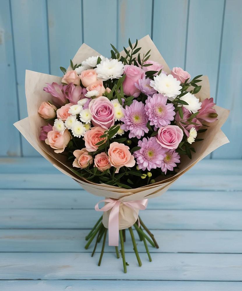 Букет цветов из: Хризантемы, Розы и Альстромерии в Орда
