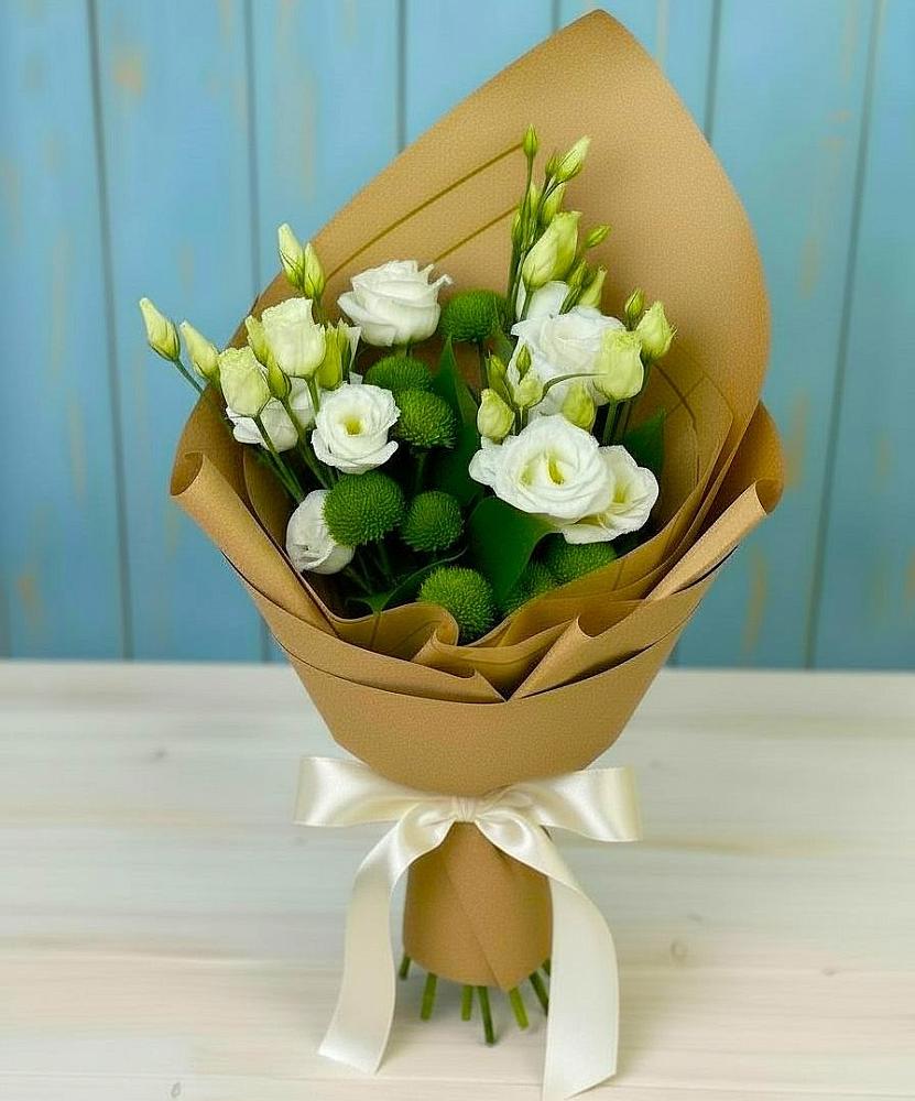 Букет цветов из: Хризантемы и Лизиантусы в Орда