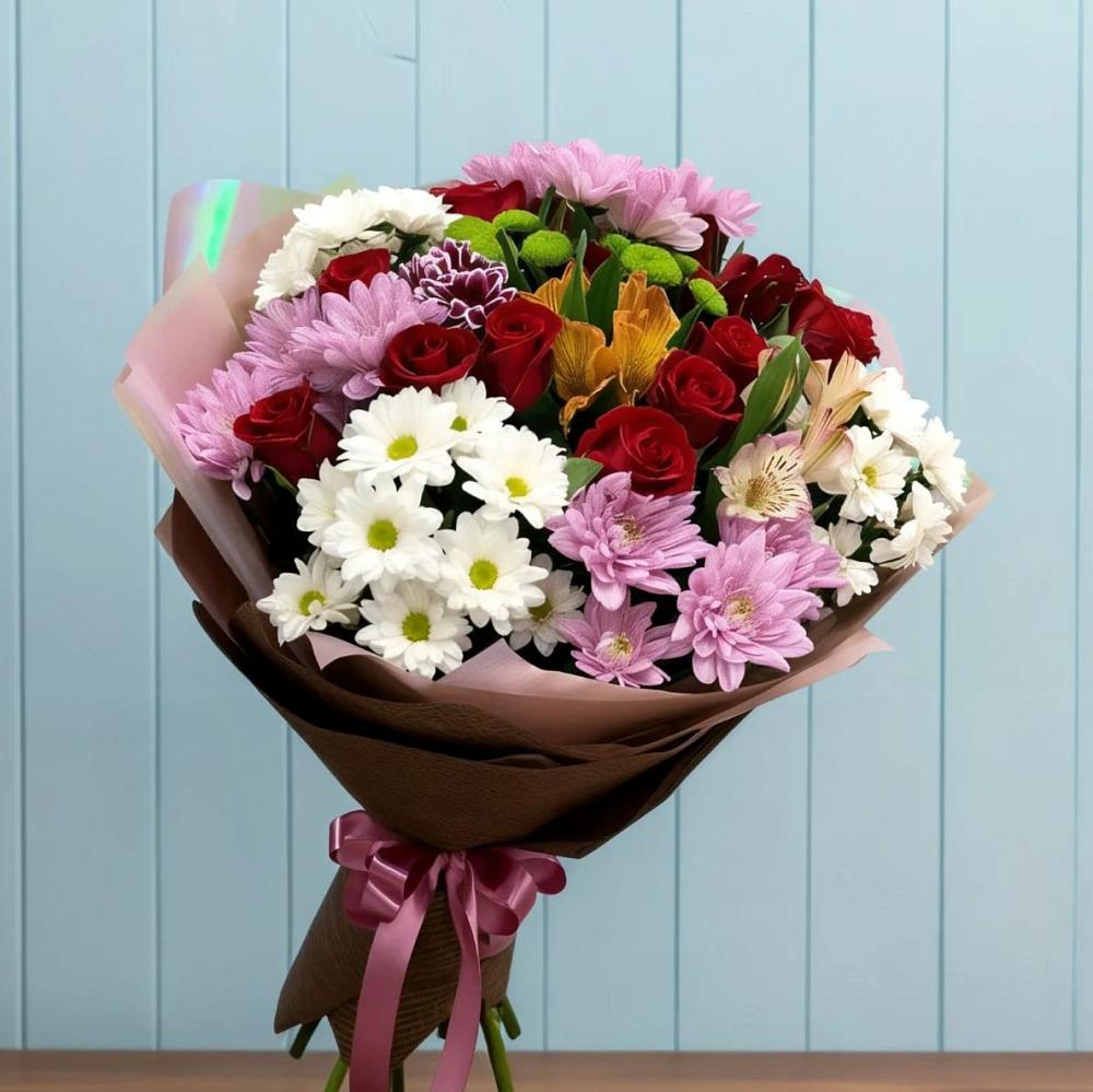 Букет цветов из: Розы, Хризантемы и Альстромерии в Орда