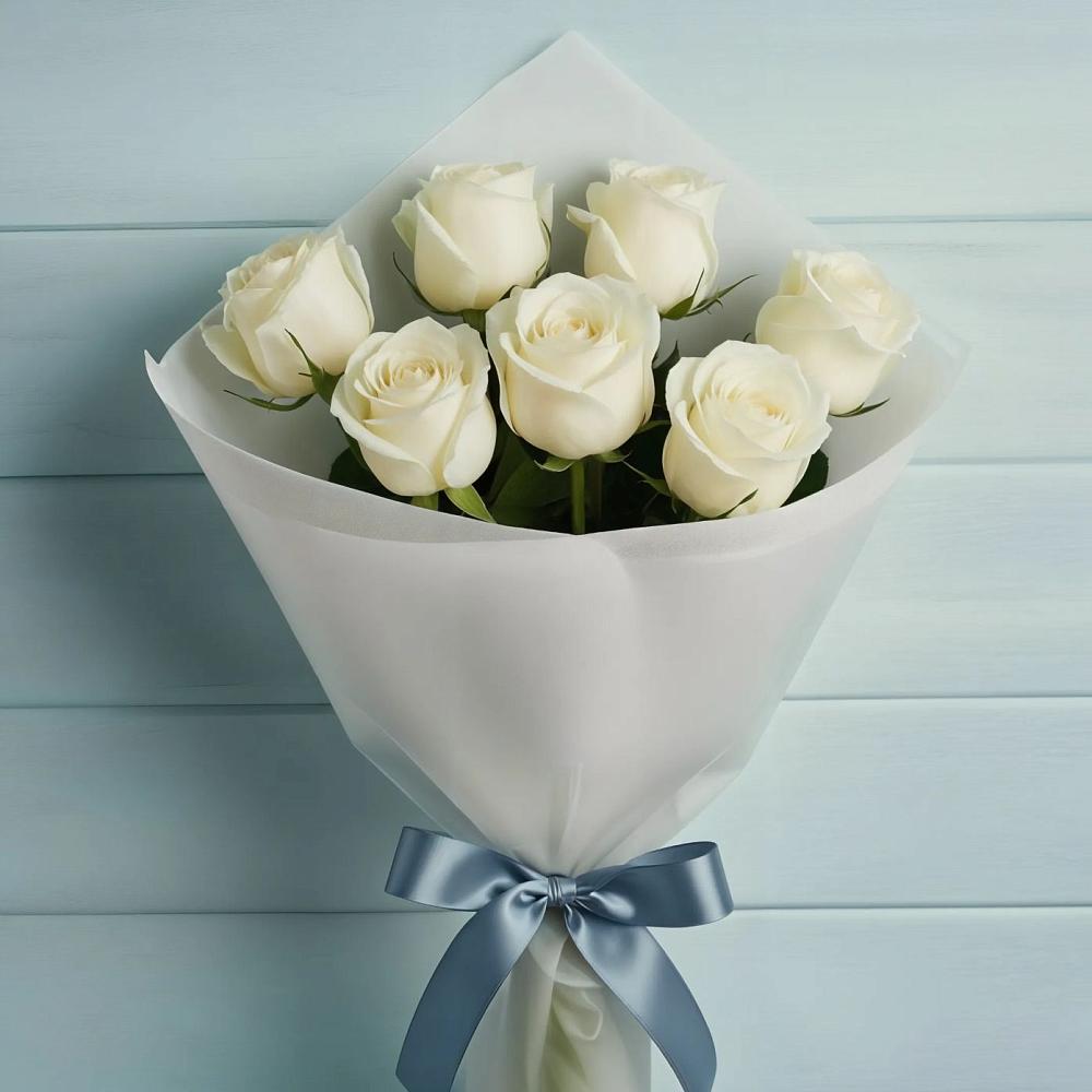 Букет 7 Белых роз Эдлесс Лав в Орда